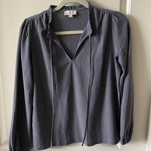 Loft Charcoal Blouse with Ruffled Neckline